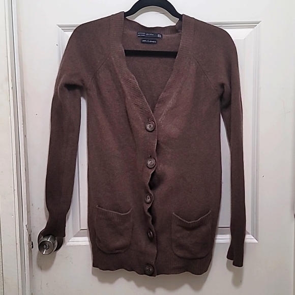 ZARA 100%CASHMERE CARDIGAN BUTTON DOWN V NECK IN BROWN SIZE MEDIUM - Picture 1 of 7